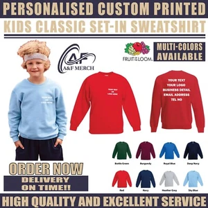 Personalised Custom Fruit of The Loom Kids Classic Sweatshirt School SS201 - Picture 1 of 23
