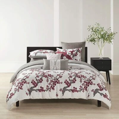 N Natori Cherry Blossom Duvet Cover King Size - Red, Grey , Cherry Blossom Du... - Image 1 of 4