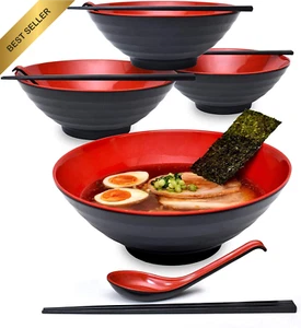 4 Sets (12 Piece) Large Japanese Ramen Noodle Soup Bowl Dishware Set - Picture 1 of 12