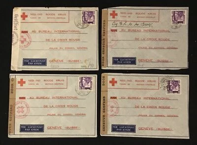 NED INDIE- DUTCH INDIES - 1945 - 4 x CV RED CROSS- CENSOR - F/VF  - Image 1 of 2