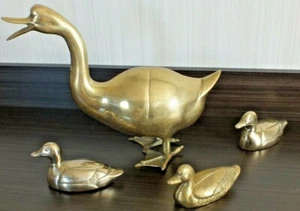 Vintage Mama und Babys Messing Ente Familie Wohndeko 4er Set - Bild 1 von 12