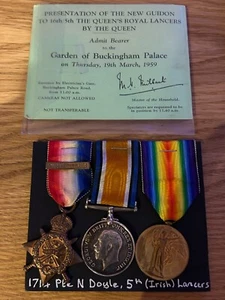 British WW1 Medals 1914 Bar Star Trio DOYLE 5th Irish Lancers - Picture 1 of 9