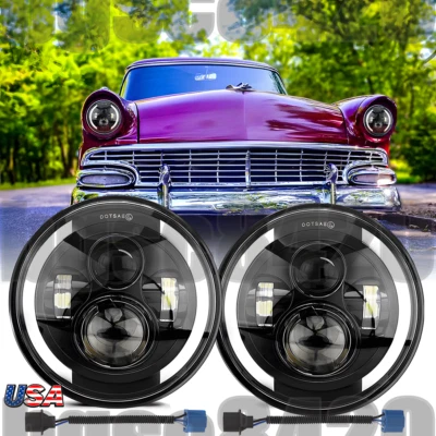 For Ford Fairlane 1955 1956 1957 2PC 130W 7inch Round LED Headlights HI/LO Bulbs - Image 1 of 4