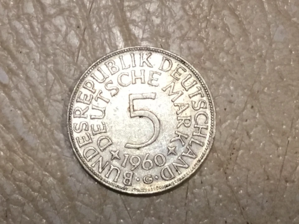 RARO 1960 G Alemania 5 marcos moneda de plata XF y 1/4 libra lote de monedas mundiales Foto 1 de 2