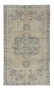4.8x7.8 Ft Vintage Sun Faded Rug, Hand Knotted Turkish Carpet in Beige & Gray - Picture 1 of 5