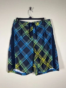 Speedo Men's Blue Black Green Plaid Swim Trunks Beach Summer M Surf - Picture 1 of 5