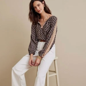 Weiche Umrandung Jolene Bluse Top Perlen verziert gold schwarz Muster groß - Bild 1 von 13