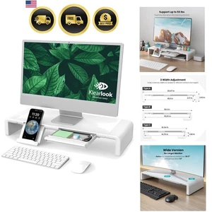 Monitor Stand Riser Ergonomic Adjustable Desktop Desk Shelf with Storage Drawer - Picture 1 of 10
