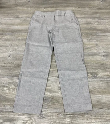 Ann Taylor Loft女式4亚麻混纺灰色直筒正装裤 — 第 1/4 张图片