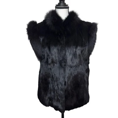 Black Rabbit Fur Vest with Pockets Womens Size Medium Mob Wife Glam Vintage - Image 1 of 4