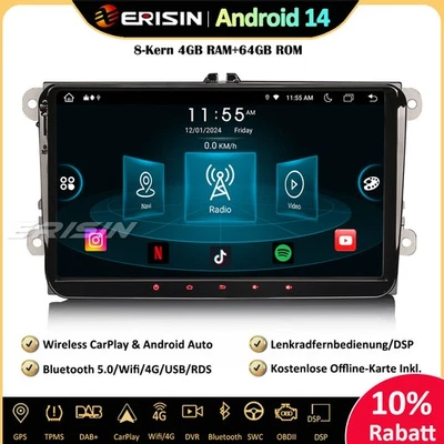 9" 64GB Android 14 Autoradio GPS DAB+ CD Für VW Golf 5/6 Passat Polo Tiguan Seat - Bild 1 von 4