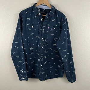 Camicia uomo MNWKA L blu stampa scheletro dinosauro manica lunga con bottoni - Foto 1 di 6