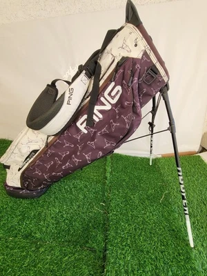 PING Hoofer Lite Golf Stand Bag Mr. PING Print Logo Dual Strap Black/White - Image 1 of 4