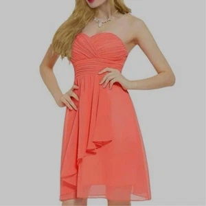 David's Bridal Brautjungfer Ballkleid Gr. 6 koralle Chiffon Herzausschnitt Lagenlook - Bild 1 von 11