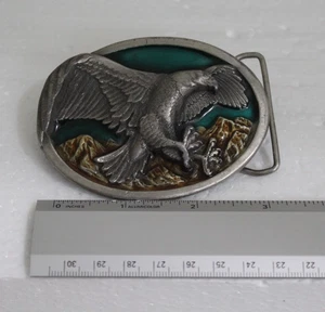 Vintage 1984 Bergamot Brass Works Belt Buckle W-143 Enameled Bald Eagle - Picture 1 of 3