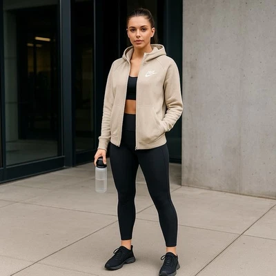 Nike Jacket Womens M Beige Tech Fleece Funnel Neck Full Zip Hoodie Minimalist - Image 1 of 4