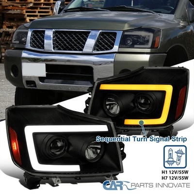 Fit 2004-2015 Titan 04-07 Armada Black Smoke Projector Headlights LED Sequential - Изображение 1 из 4