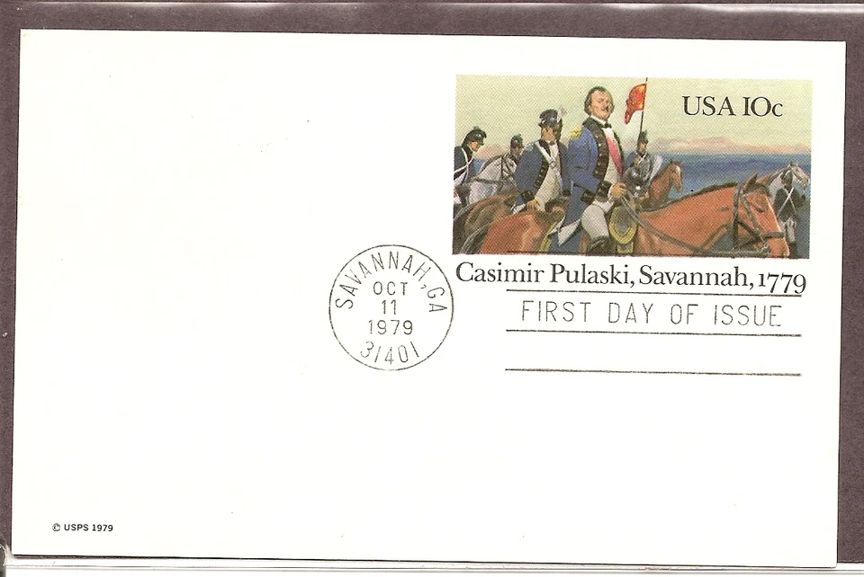 US SC # UX79 Casimir Pulaski, Savannah,1779 . Postal Card FDC. Ready For cachet - Image 1 of 1