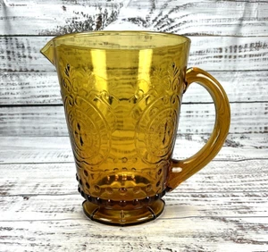 Pitcher Vintage Amber Cross pattern Glass Large hobnail - Picture 1 of 8