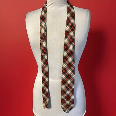 Vtg BERT PULITZER VIYELLA Neck Tie Wool Blend Red White Plaid 3" x  56" Necktie - Image 1 of 4