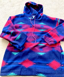 Vintage Denim Express Pull Over Hoodie Aztec Fleece Large - Picture 1 of 6