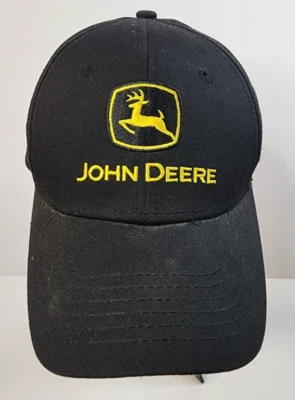 John Deere Black Baseball Hat w/ Yellow Logos Snapback Foto 1 de 4