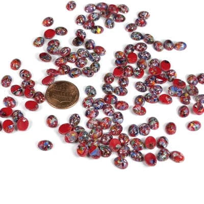 Red Matrix Vintage Czech Glass Medium Dome Oval Cabochons 144pcs size 8x6mm 747 - Image 1 of 2