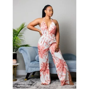 mundefeis Mujer Mono Naranja Palmera Cuello en V Corbata Talla Pequeña - Imagen 1 de 8