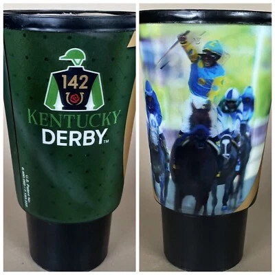 Taza de bebida de viaje Kentucky Derby 142 32 oz taza de cerveza con tapa holograma de carreras de caballos 3D Foto 1 de 4
