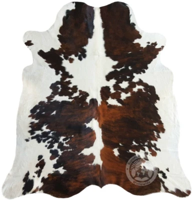 LUXURY COWHIDES Genuine Cowhide Rug Brindle Tricolor Extra White Backbone - Size 6x6’