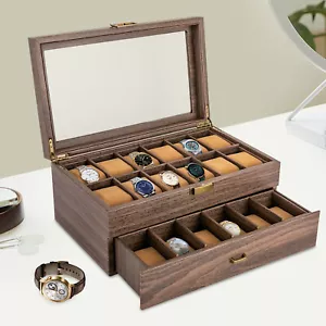 24 Fächer Leder Uhrenbox Etui Organizer Glas Display Schmuck Aufbewahrung - Bild 1 von 14