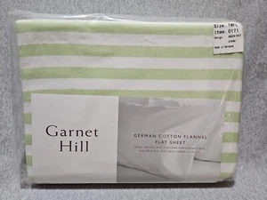 Garnet Hill  Flannel Twin Size Flat Sheet Green White Striped - Picture 1 of 5