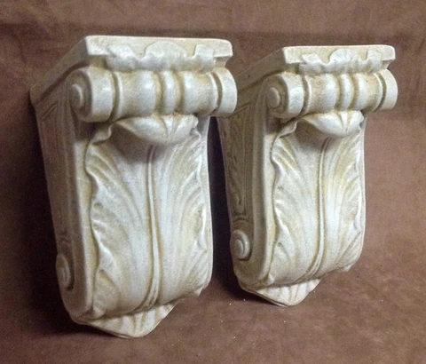 Antique Finish Shelf Acanthus Leaf Wall Corbel Sconce Bracket Pair Cover