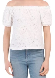Buffalo David Bitton NWT Gracie Eyelet Top Blouse Short Sleeve White Size XL - Picture 1 of 8