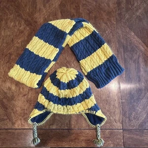 GAP Kids Beanie and Scarf Set Blue Yellow Sz L/XL/OS Fringe Cozy Warm Winter - Picture 1 of 8