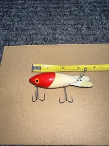 Vintage Bomber Red and White Fishing Lure Wood Body with Metal Tail - Picture 1 of 5
