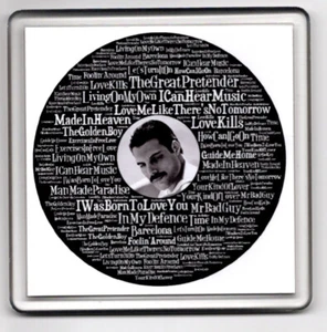 FREDDIE MERCURY Acryl Bierdeckel Getränk Untersetzer Wortkunst Song Schallplatte Titel - Bild 1 von 1