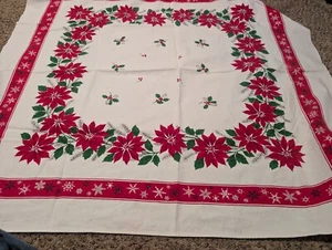 Cloth Christmas Tablecloth Rectangle Pre Owned - Picture 1 of 6