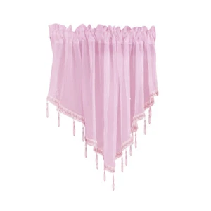 3pc Beaded Tassel Sheer Lace Curtain Cafe Tier Window Valance Kitchen Rod Pocket - Picture 1 of 60