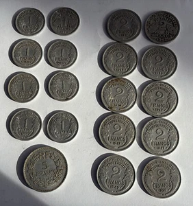 LOTTO 19 MONETE FRANCHI FRANCESI ALLUMINIO DAL 1943 AL 1957 - Picture 1 of 6
