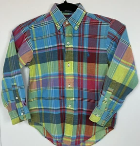 Ralph Lauren Polo Boys Shirt SZ 8 Button Down Madras Plaid Long Sleeve Cotton - Picture 1 of 17