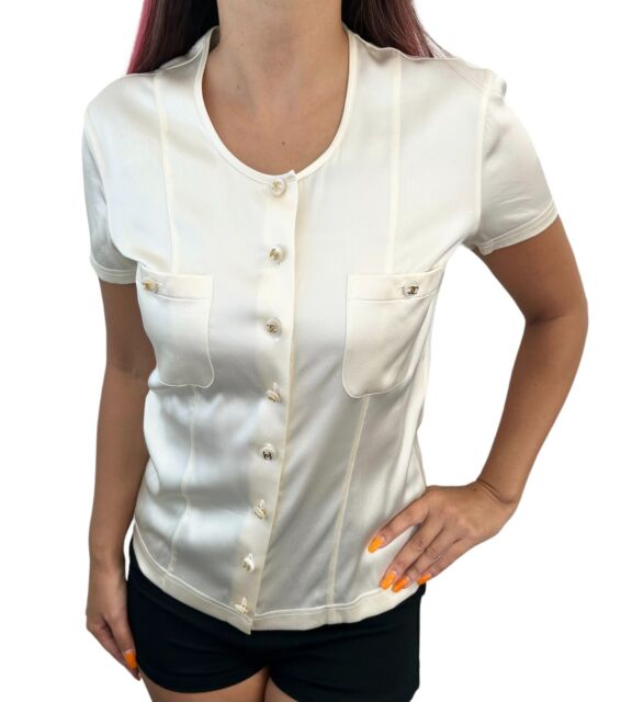 HERMES T-Shirt Top Black White CLIC CLAC Print Pocket Short Sleeve