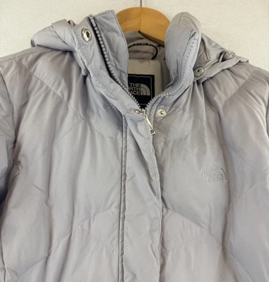 The North Face 550 Puffer Silver Winter Long Coat Full Zip Hooded- Womens Small - Image 1 of 4