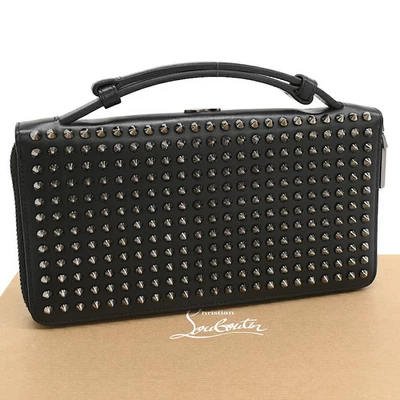 Christian Louboutin Panettone Wallet XL Black/Gunmetal Leather ship From JAPAN - Image 1 of 4