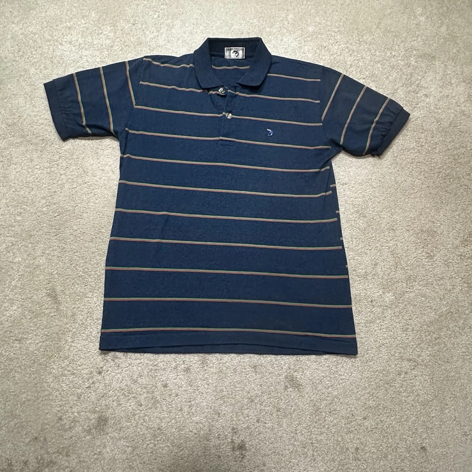 Camisa polo masculina listrada azul pequena anos 80 aparência livre de chemise - Imagem 1 de 4