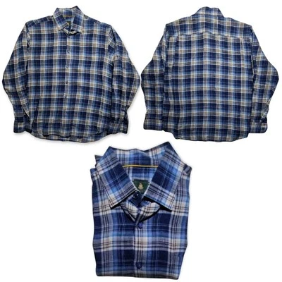 Robert Talbott Linen Shirt Mens L Blue Plaid Long Sleeve Button Down EUC - Image 1 of 4