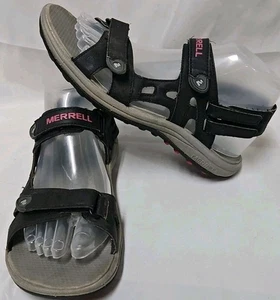 Merrell Sandals Black & Rose Red Women's Size 7 Open Toe Hiking Sandals GUC - Picture 1 of 14