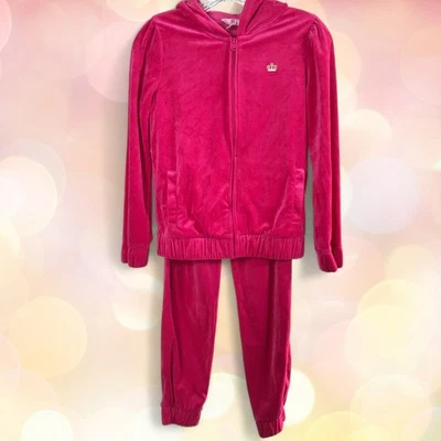 Conjunto de Trajes de Veludo Juicy Couture Meninas Tamanho 14 Rosa Quente Y2K Logotipo Retrô Coroa - Imagem 1 de 4