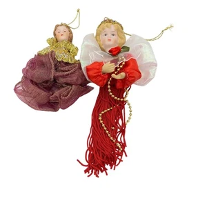 Bisque face Angel Christmas tree ornaments red burgundy gold ceramic face - Picture 1 of 7
