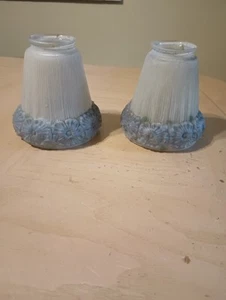 Antique Hand Painted Glass Ceiling Light Shades Embossed Art Deco Blue Ridged - Picture 1 of 22